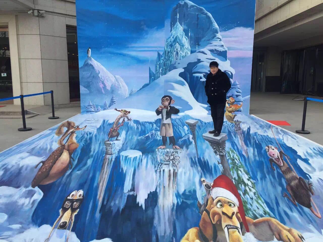 手绘《冰雪奇缘》巨幅3d立体画