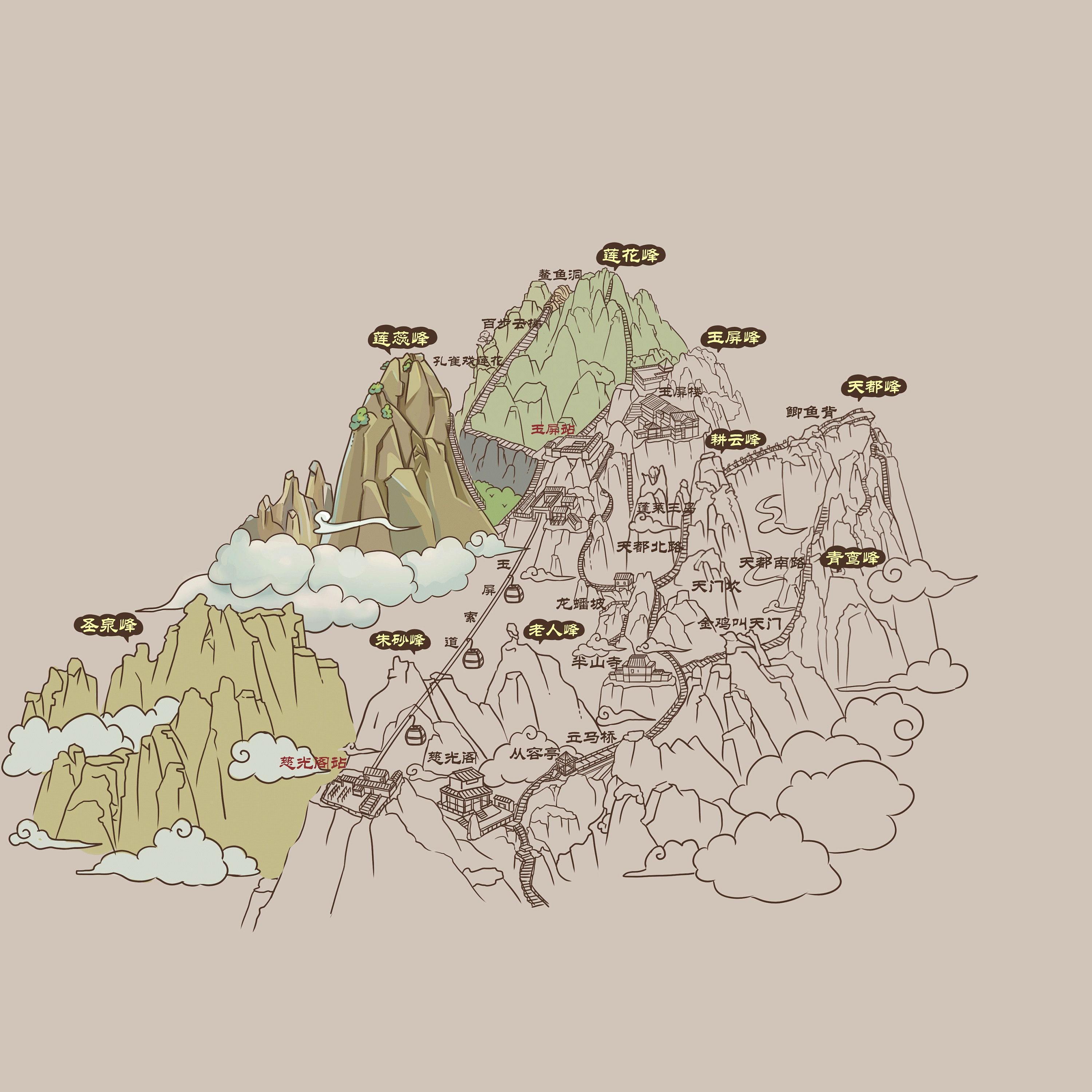 黄山旅游风景区手绘地图|插画|商业插画|大碗在这里 - 原创作品
