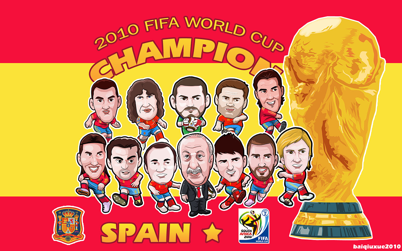 2010南非世界杯冠军西班牙胜利十一人漫画壁纸