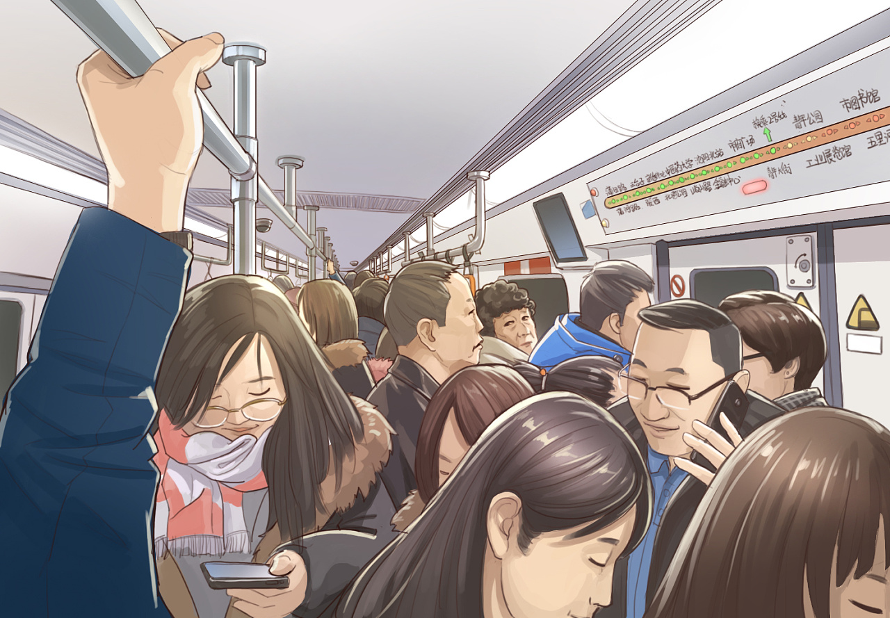 1.2拥挤的地铁|插画|插画习作|浩华ken - 原创