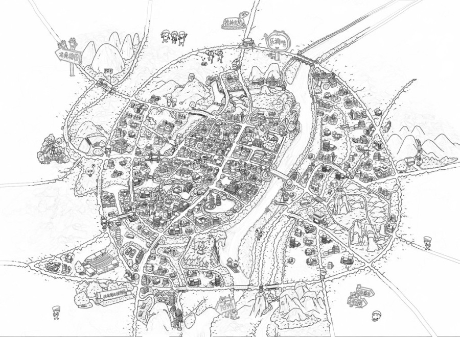 手绘地图|合集一|周庄长沙澳门桂林哈尔滨青岛