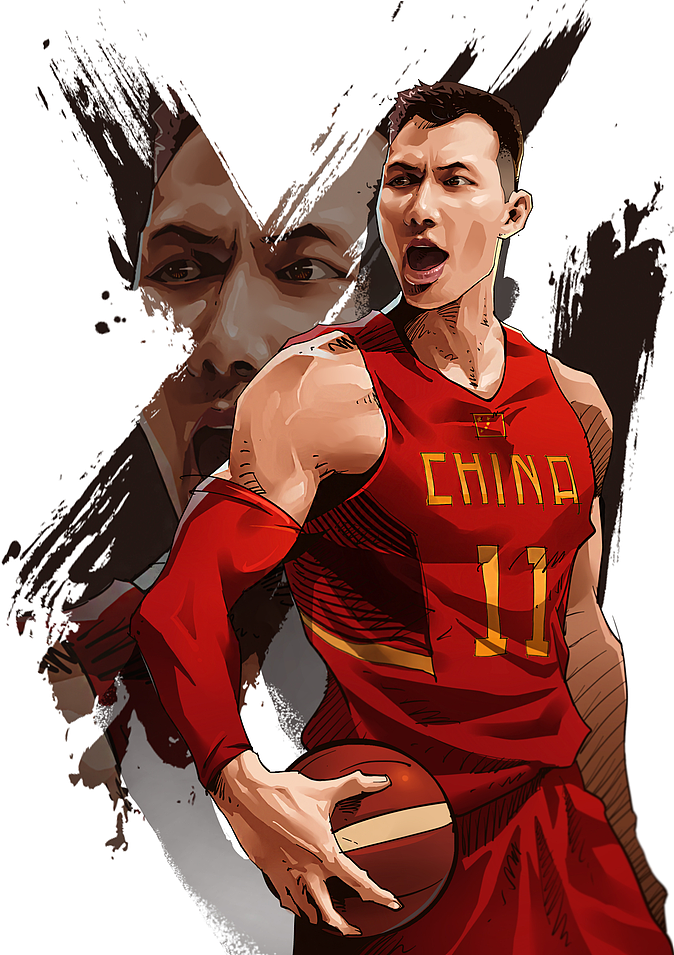 cba广东宏远球星易建联篮球插画,美漫卡通,中国篮球