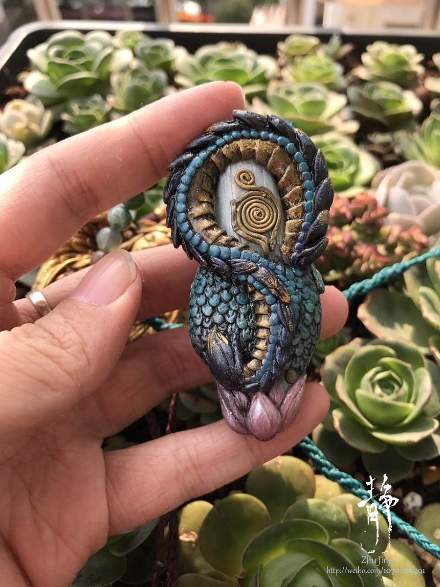 原创手工软陶制作 青龙女1-凤凰石吊坠项坠|首