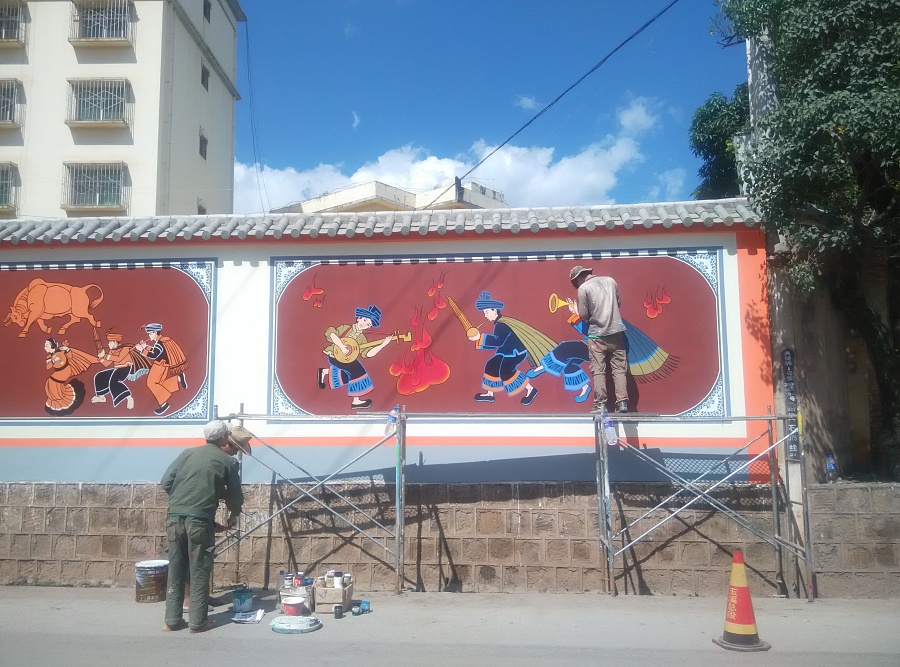 云南墙体彩绘民族文化建设彩绘壁画,云南少数