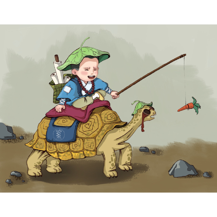 大乌龟与小和尚|绘画习作|插画|Bad小猛 - 原创