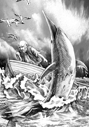 《老人与海》黑白名著插图|商业插画|插画|pan