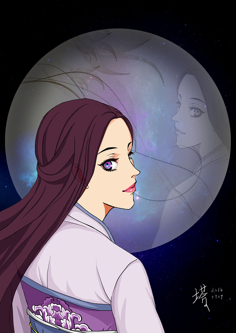 露从今夜白,月是故乡明。|绘画习作|插画|amen