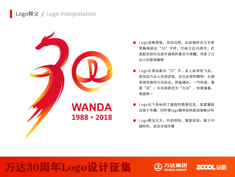 中国风 - 国际范 万达30周年logo设计提案|标志