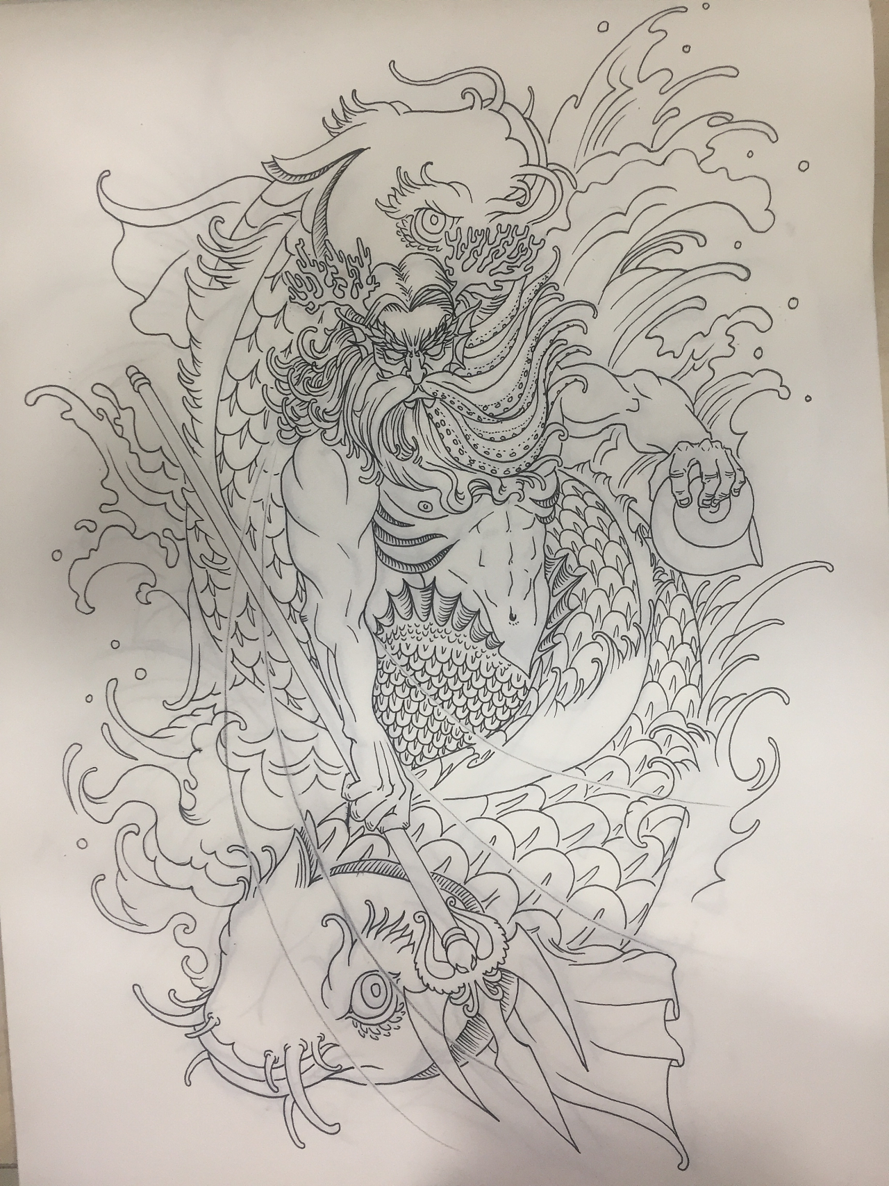 海神波塞冬纹身手稿 海神波塞冬 海神波塞冬纹身图案