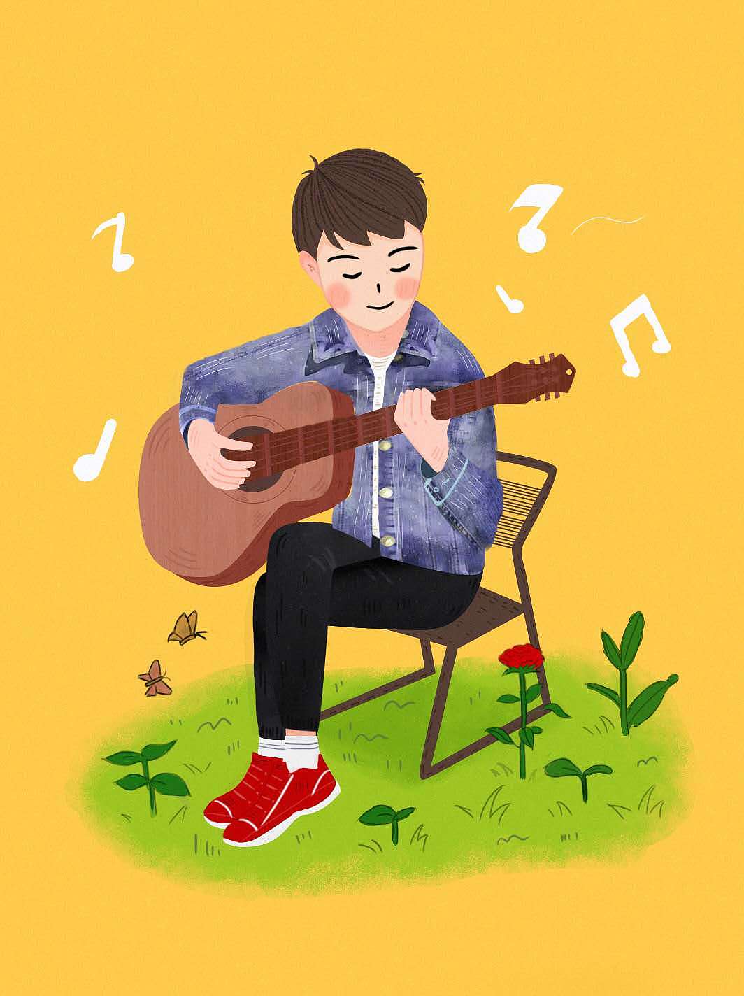 一个弹吉他的少年|插画|创作习作|爱吃番茄鱼的猫