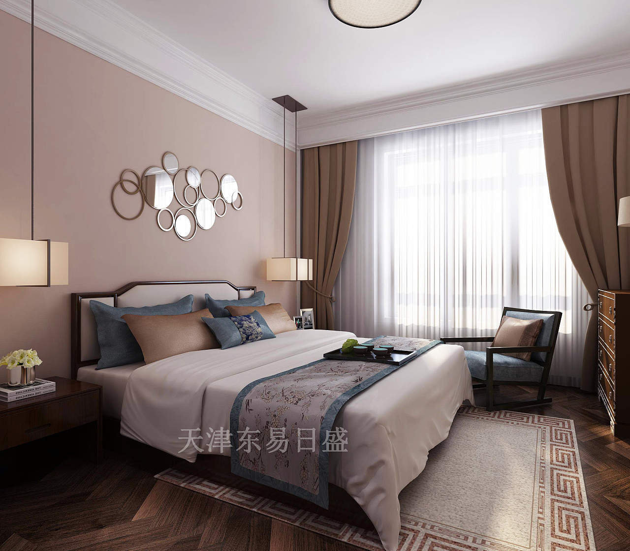 中海复兴九里新中式风格卧室装修效果图