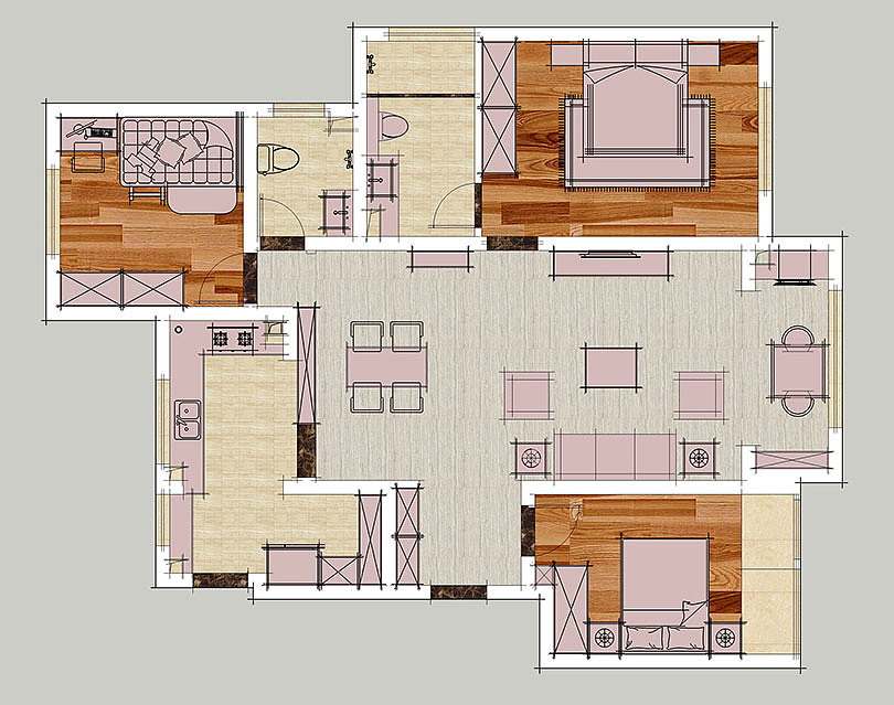锦艺四季城127平三室两厅简欧风格装修效果图