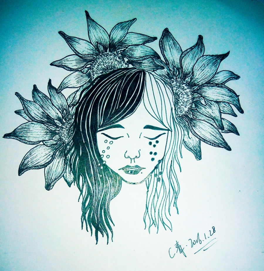 我的阴阳面|绘画习作|插画|黑色的草青 - 原创设