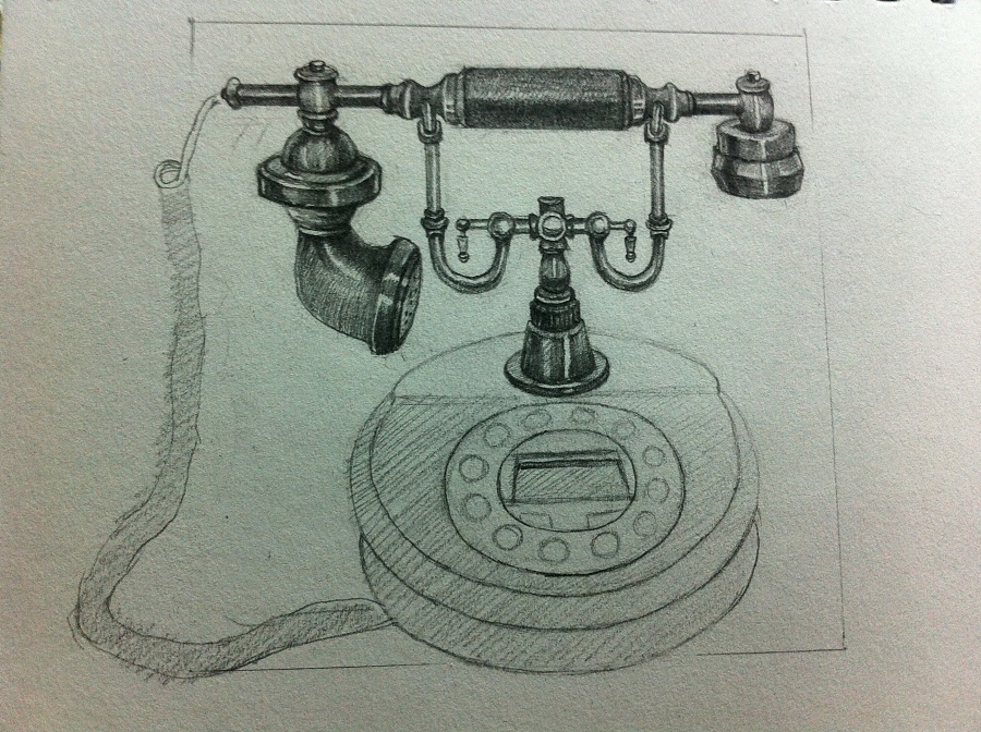 手绘老式电话步骤|素描|纯艺术|heart术心 原创设计作品 站酷