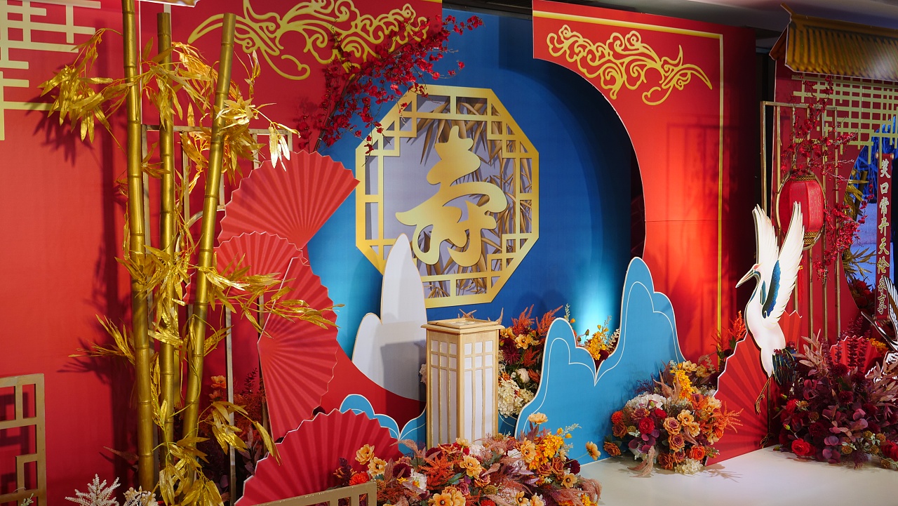 新中式国潮寿宴舞台设计效果图|空间|舞台美术|_小鱼