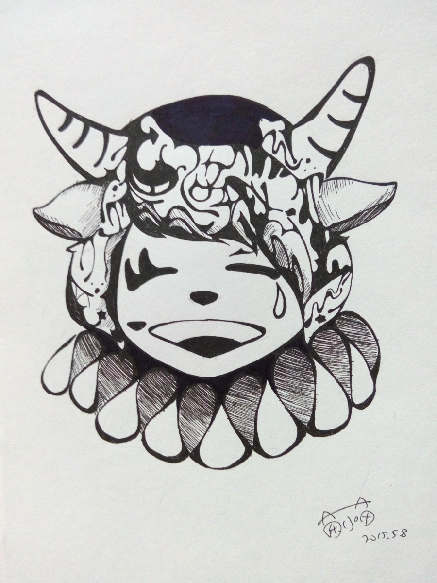 十二星座--小丑黑白系列|绘画习作|插画|菌丶尐