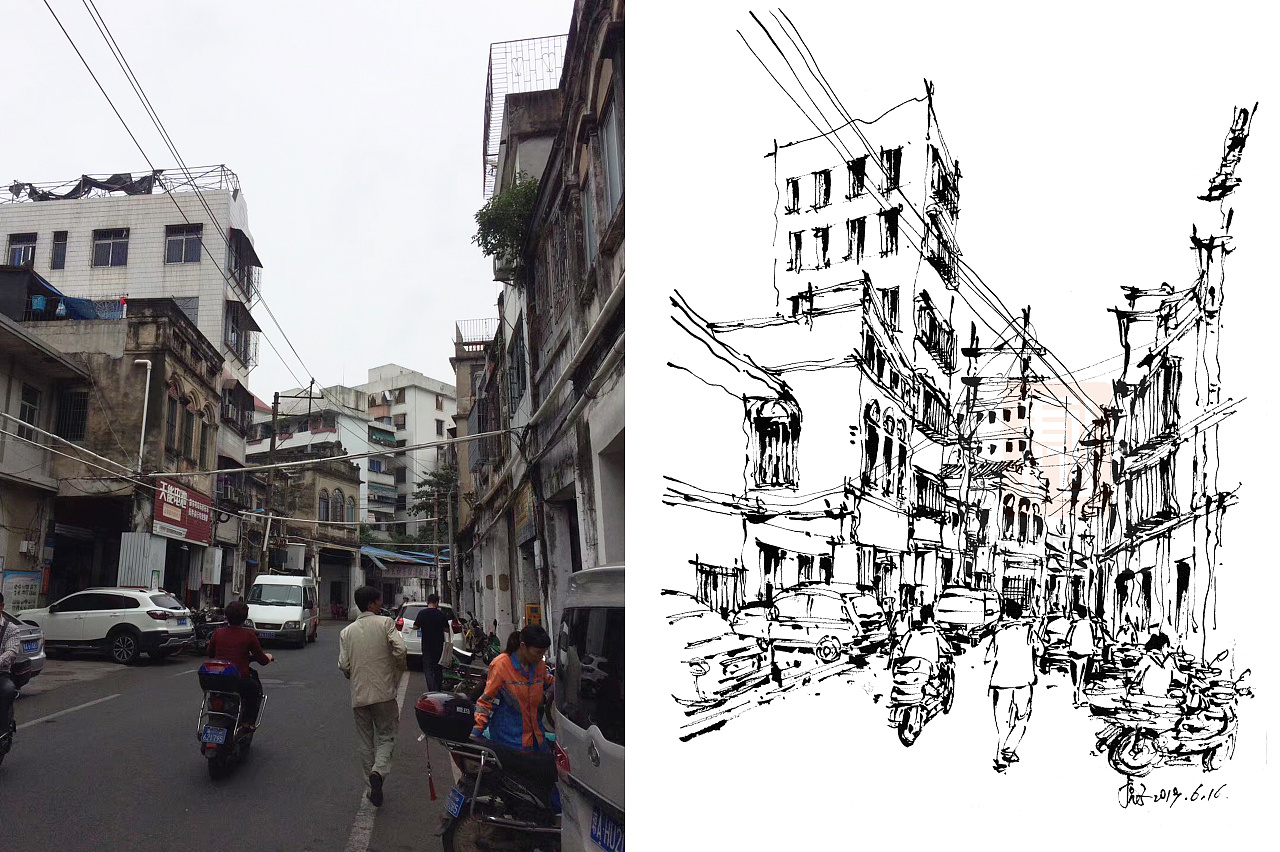 最近的钢笔速写街景作品|纯艺术|绘画|虎子陈珍