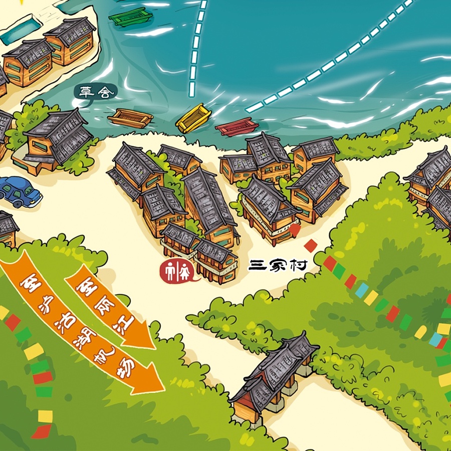 泸沽湖手绘地图|商业插画|插画|戴大个儿 - 原创