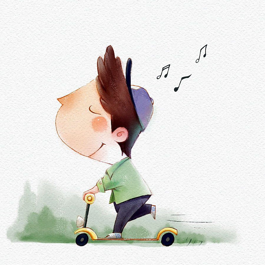 滑板车少年|儿童插画|插画|zhu_julia57 - 原创设