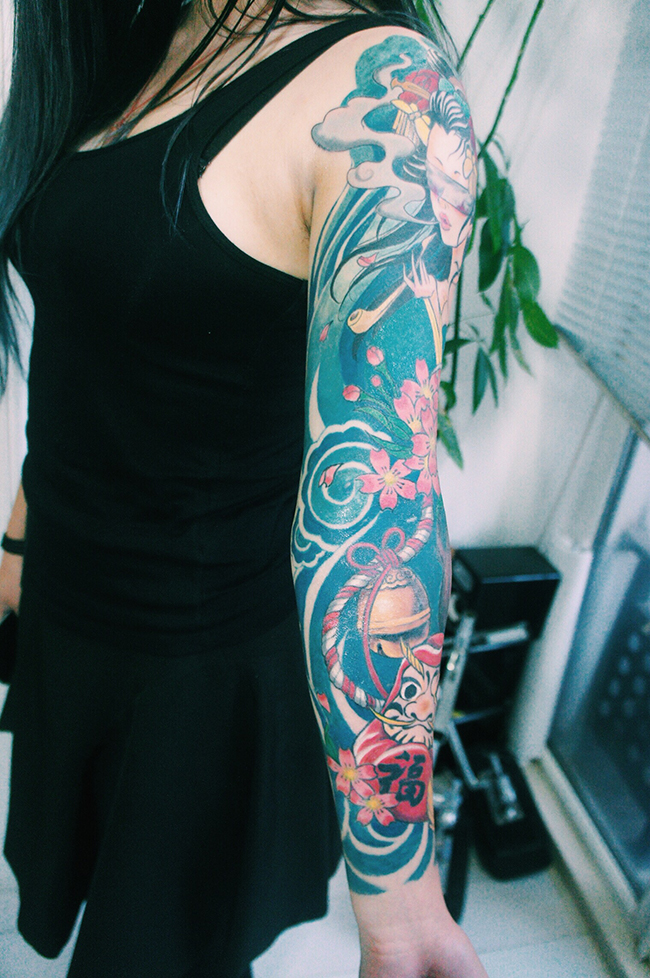老徐的纹身作品-有艺妓的日式花臂