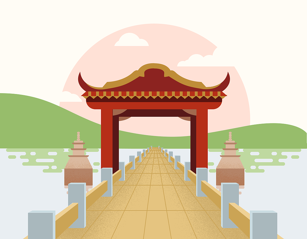 第一次画插画,背景是福建安海安平桥,在那