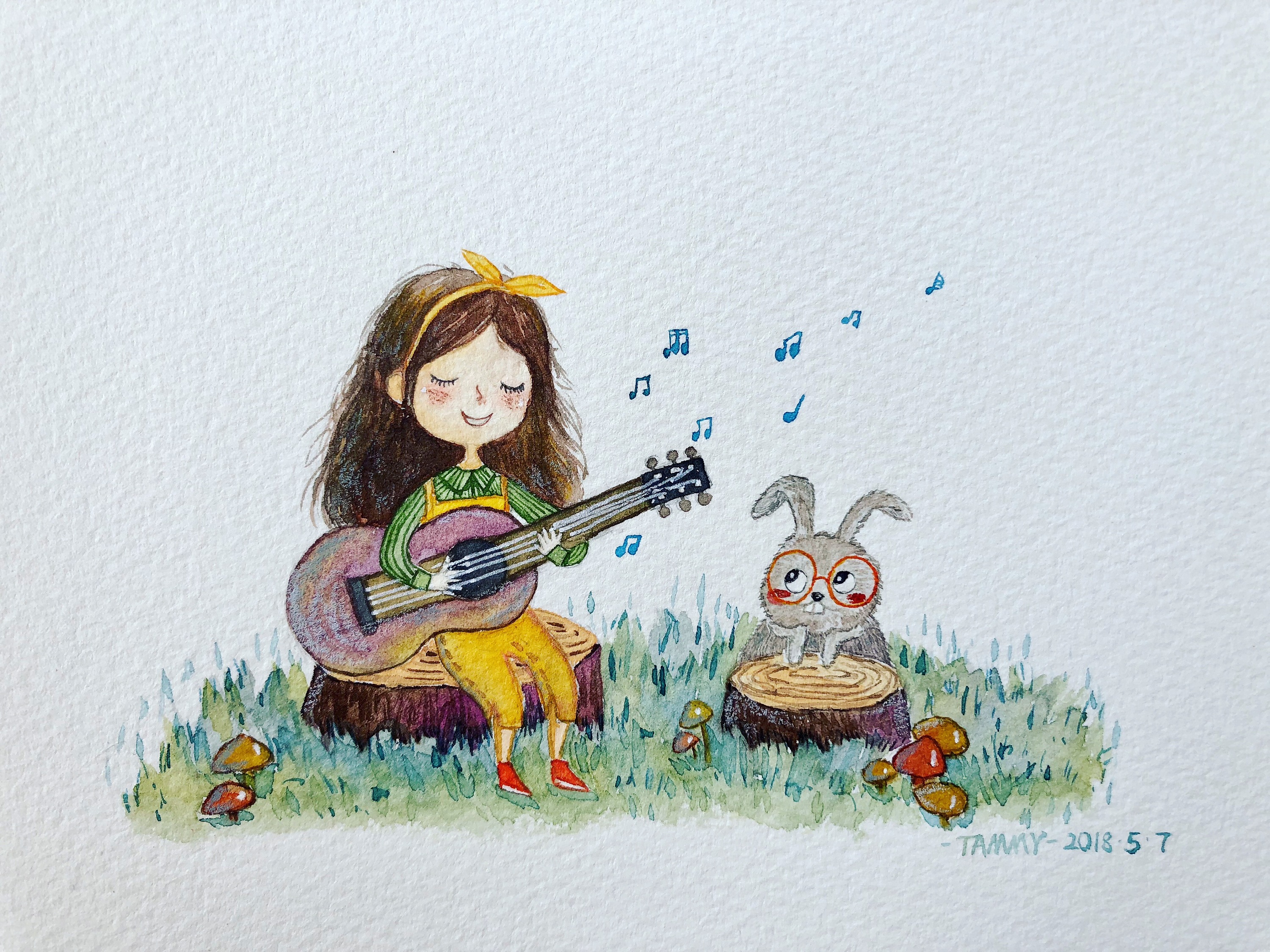 弹吉他的女孩|插画|儿童插画|塔塔小糊涂123 - 原创
