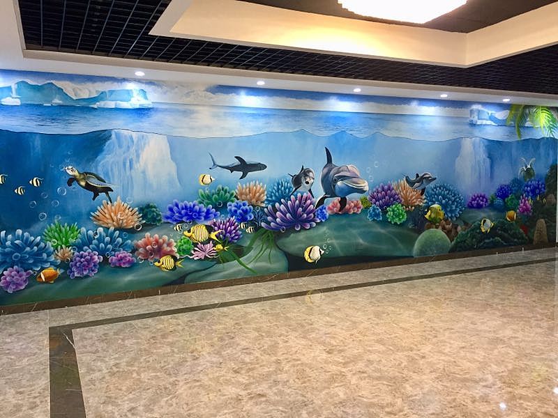 墙绘涂鸦海底世界主题墙绘游乐场墙绘游泳馆墙绘