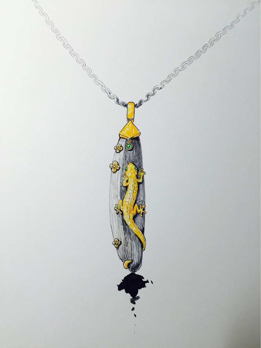 代波军艺术珠宝定制--沉香壁虎镶嵌设计作品欣