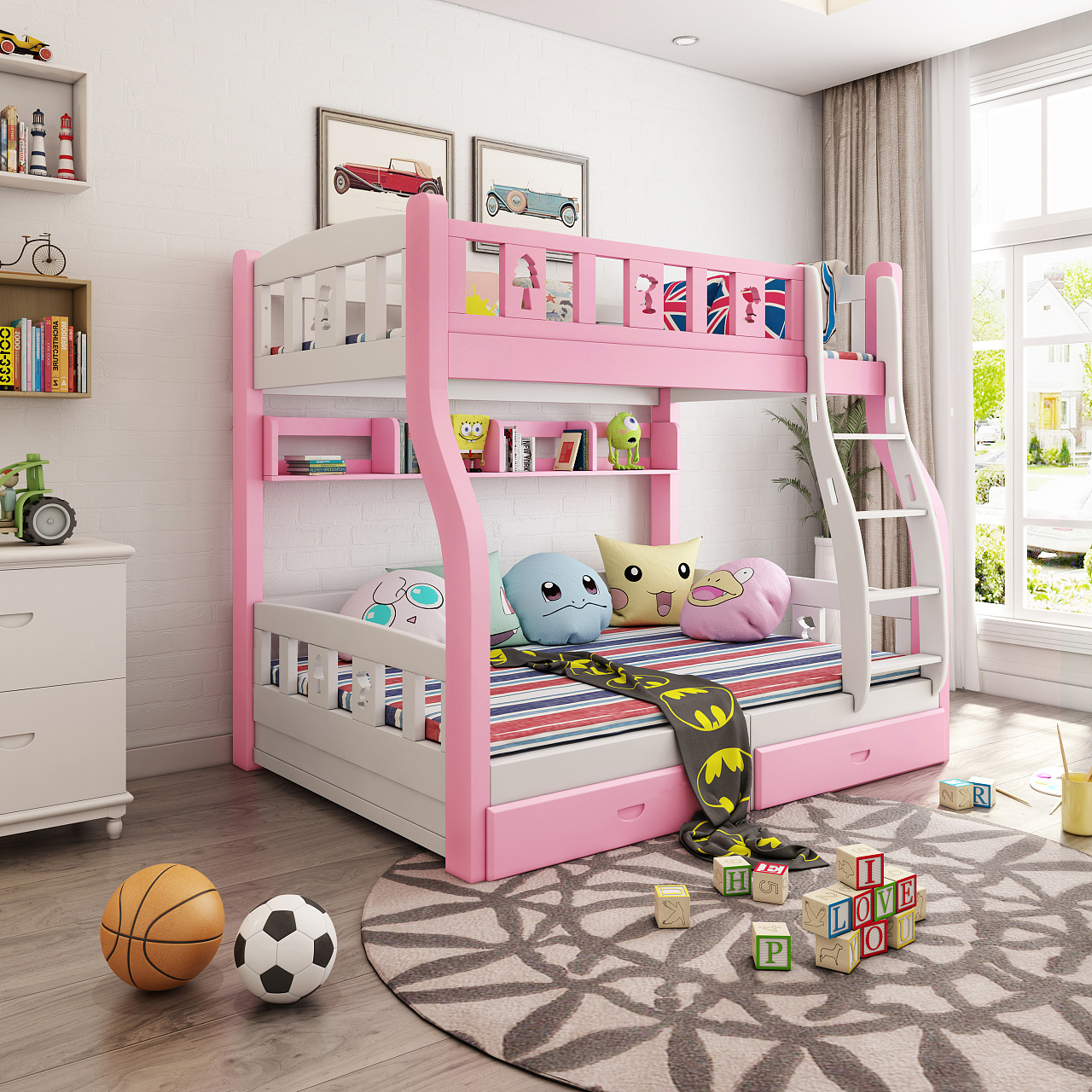 白色现代欧式儿童房高低床装修设计效果图 – 设计本装修效果图