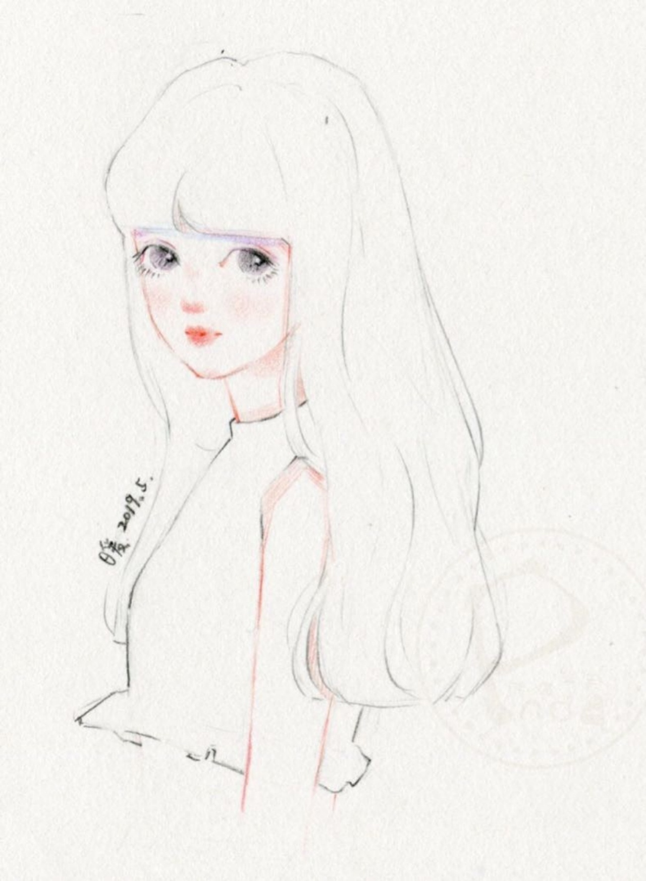 水彩线稿卡通手绘少女插画性感可爱彩铅头像壁纸