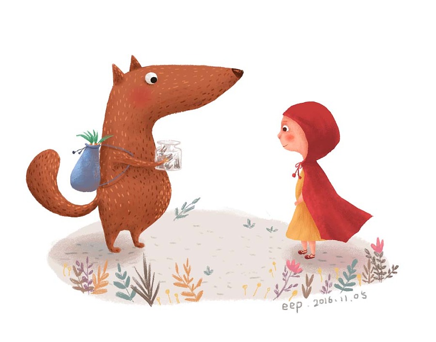 小红帽和狼|儿童插画|插画|eep玲 - 原创设计作