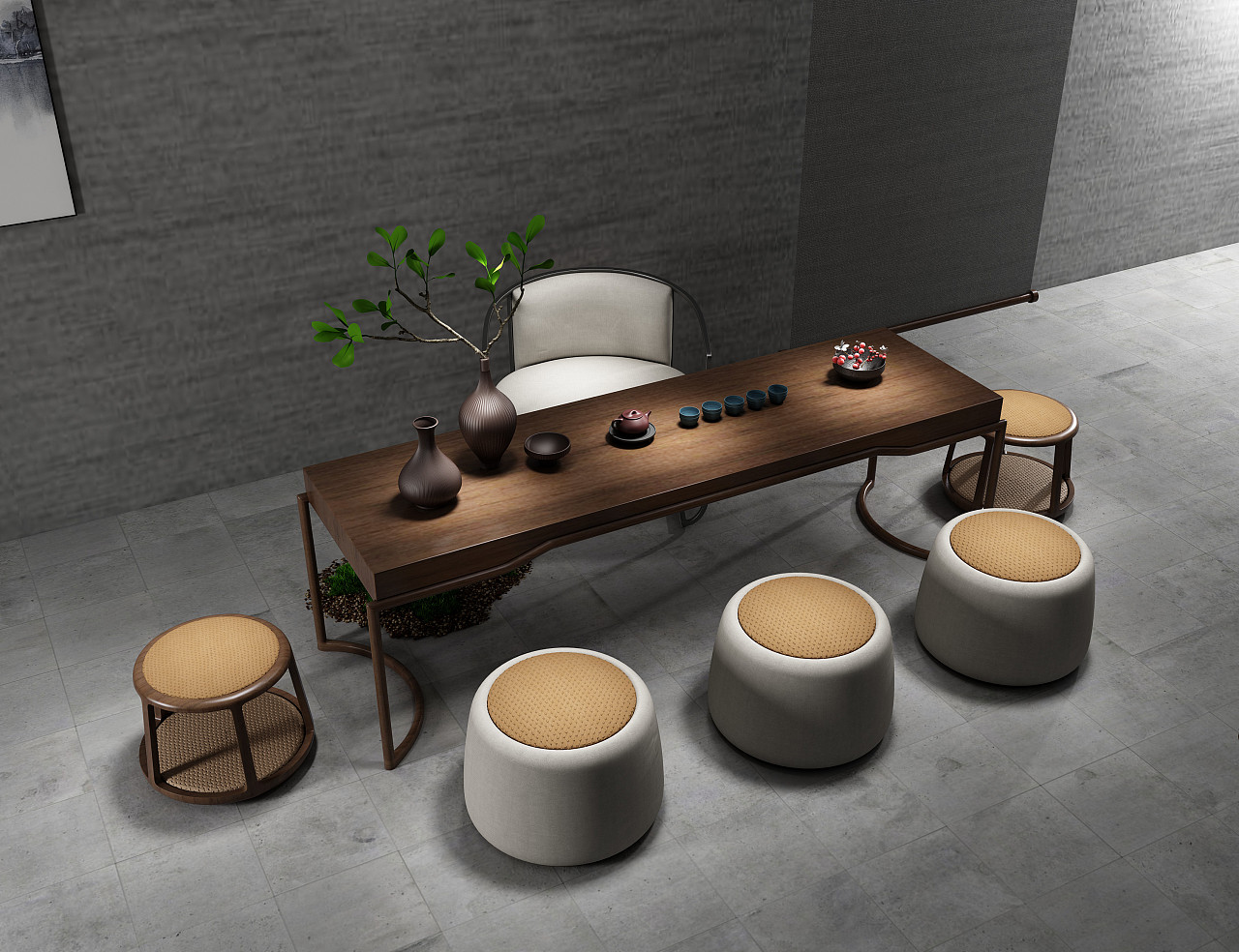 新中式茶桌茶椅效果图