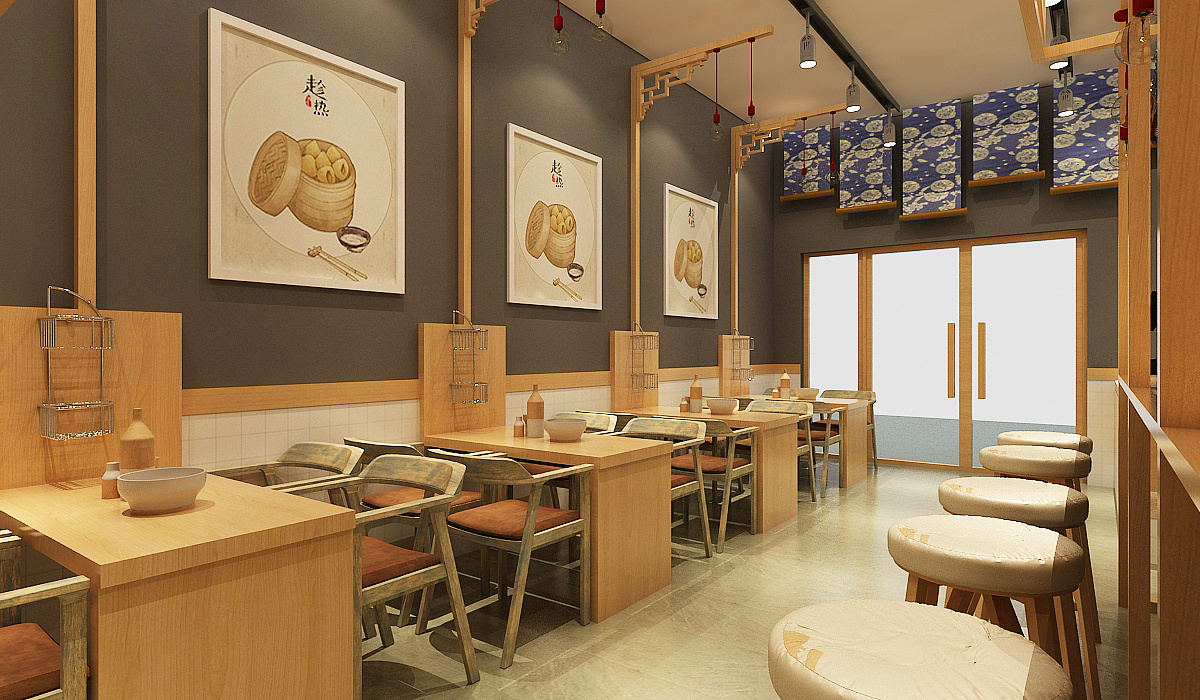 包子店面效果图 包子店面设计 新中式包子店面