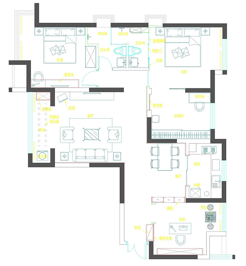 锦艺轻纺城140平方四室两厅样板间装修设计效果图