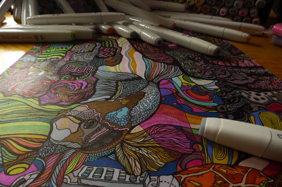 吃了迷幻药听电音的宇航员 文刀绘音乐性绘画