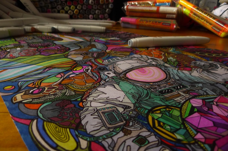 吃了迷幻药听电音的宇航员 文刀绘音乐性绘画