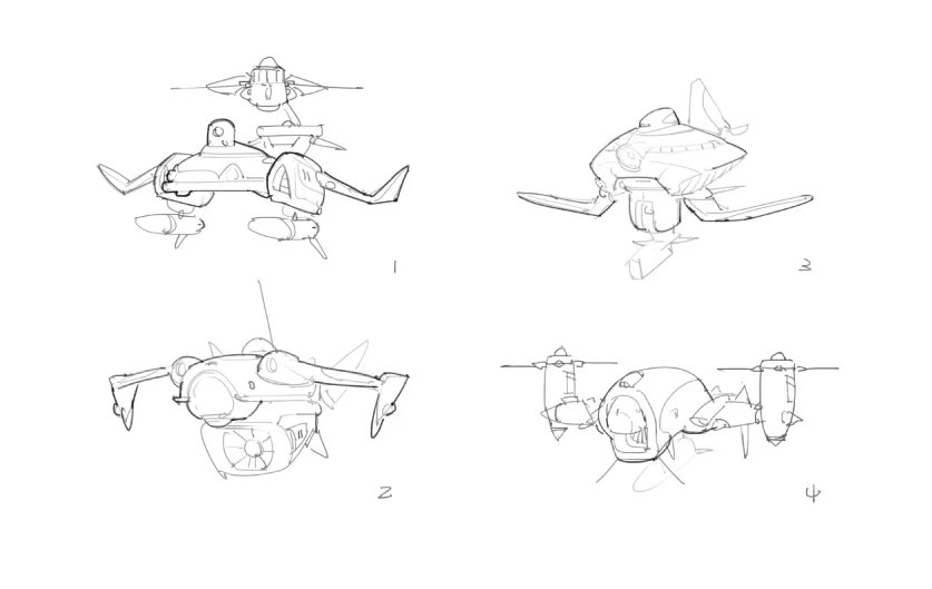 小飞机小坦克草图|游戏原画|插画|牧牧牧 - 原创
