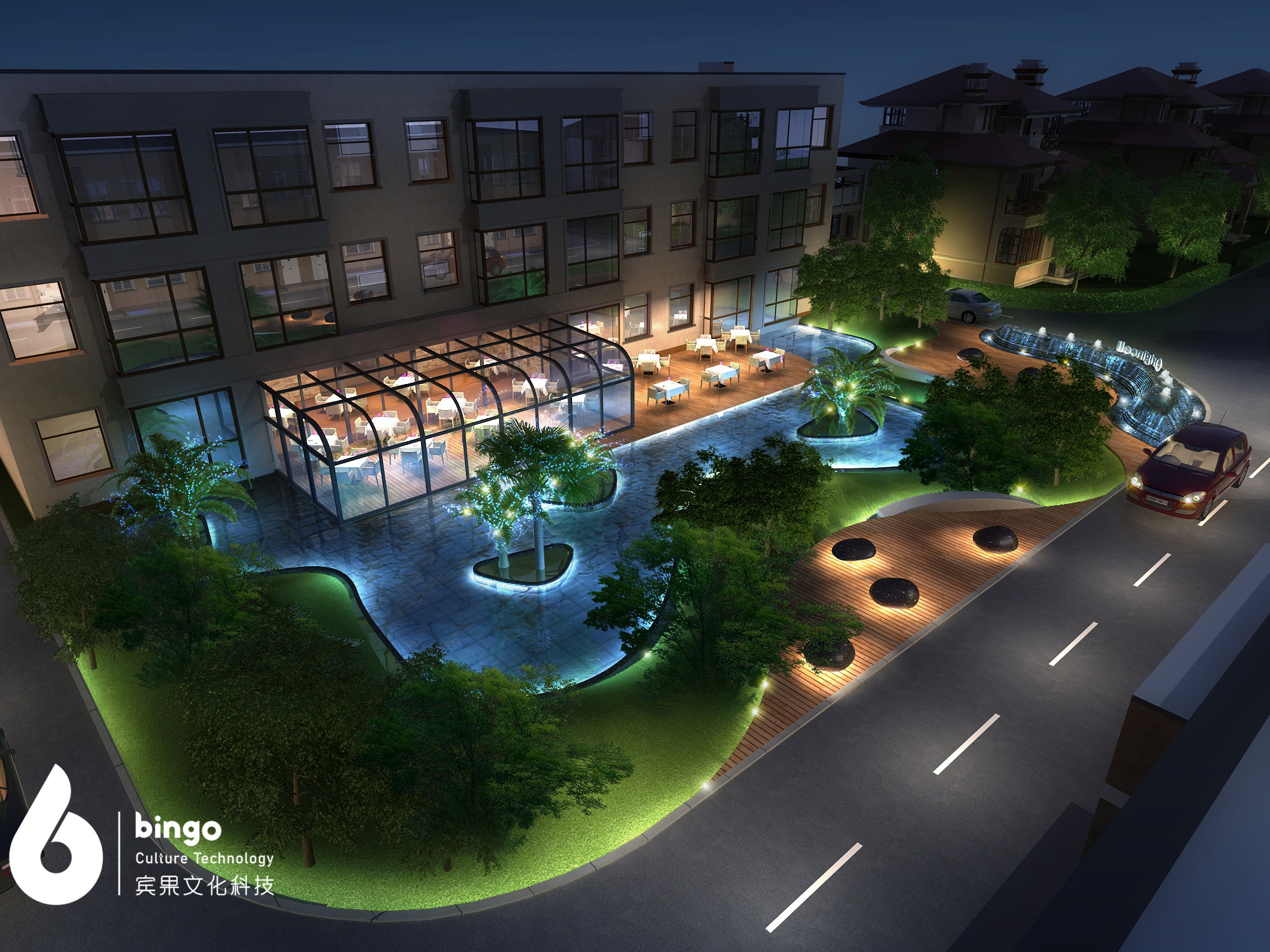 酒店改造室外夜景 效果图|空间|景观设计|bingo夏夏