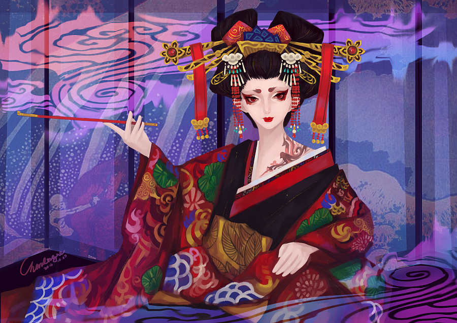 恶女花魁 二笼|绘画习作|插画|Charlemagne - 原