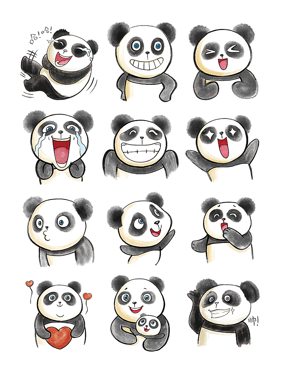 熊猫表情包水墨版~|商业插画|插画|春和绘 - 原创