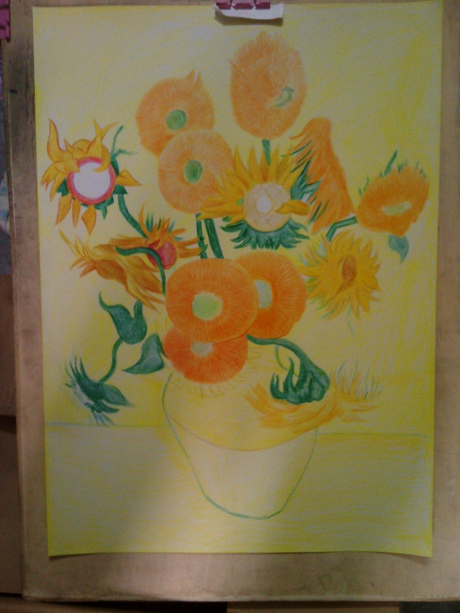 彩铅临摹梵高十五朵向日葵~|彩铅|纯艺术|叶汉