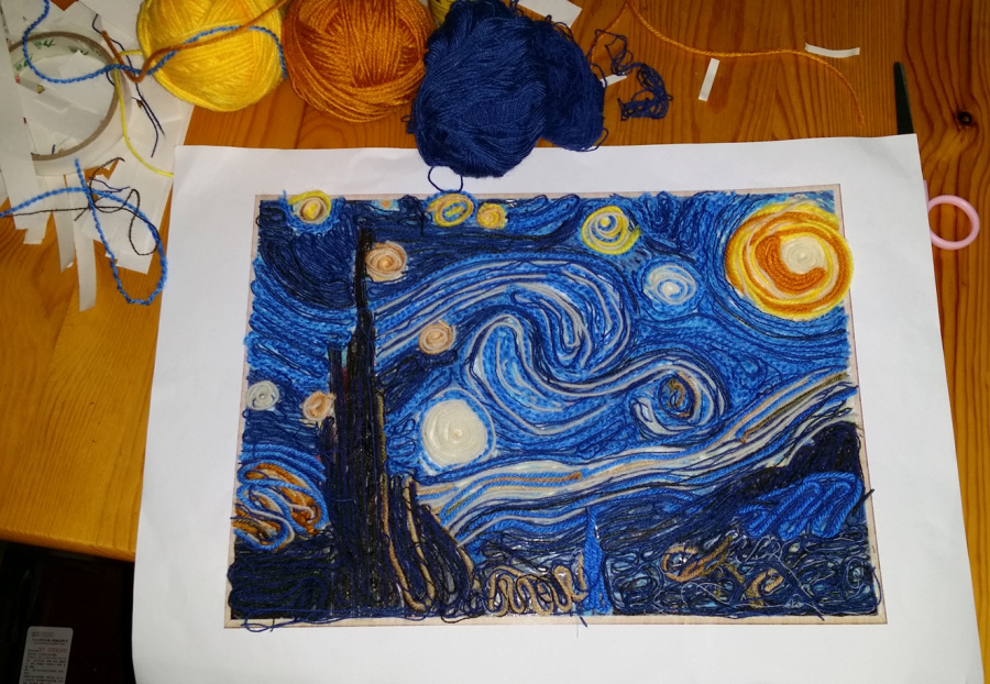 毛线贴画《星夜》|其他手工|手工艺|lanneyliang