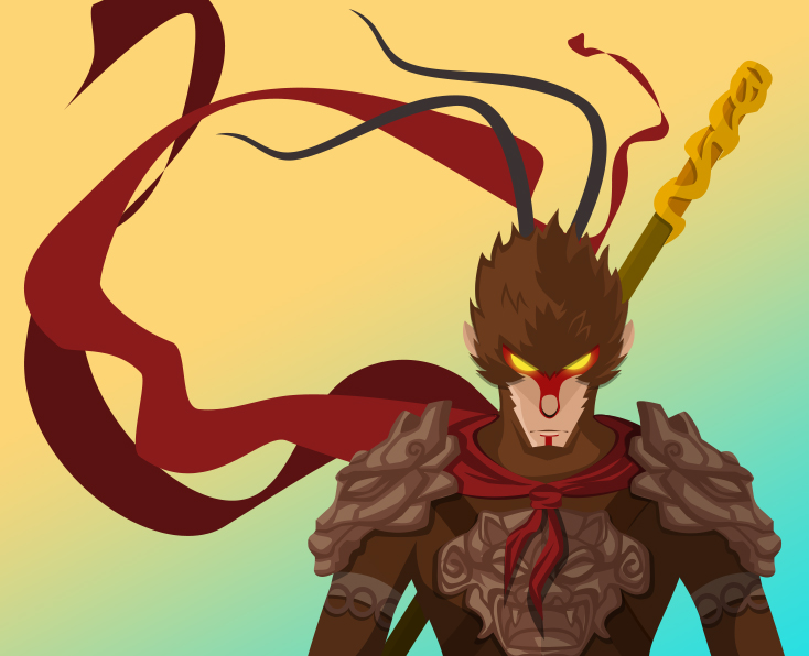 大圣|绘画习作|插画|红色心脏绿色皮 - 原创设计