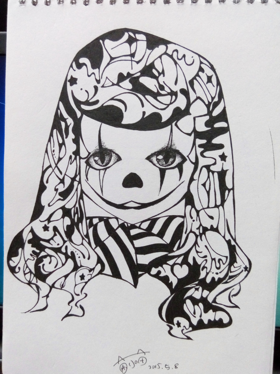 十二星座--小丑黑白系列|绘画习作|插画|菌丶尐