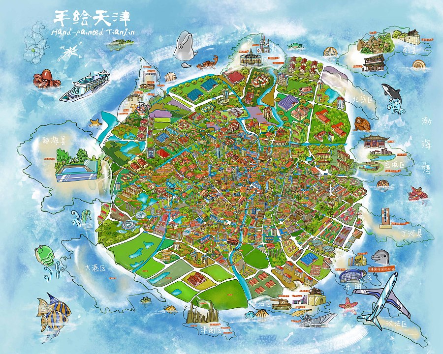 天津市手绘地图|其他绘画|插画|马骏驰0909 - 原