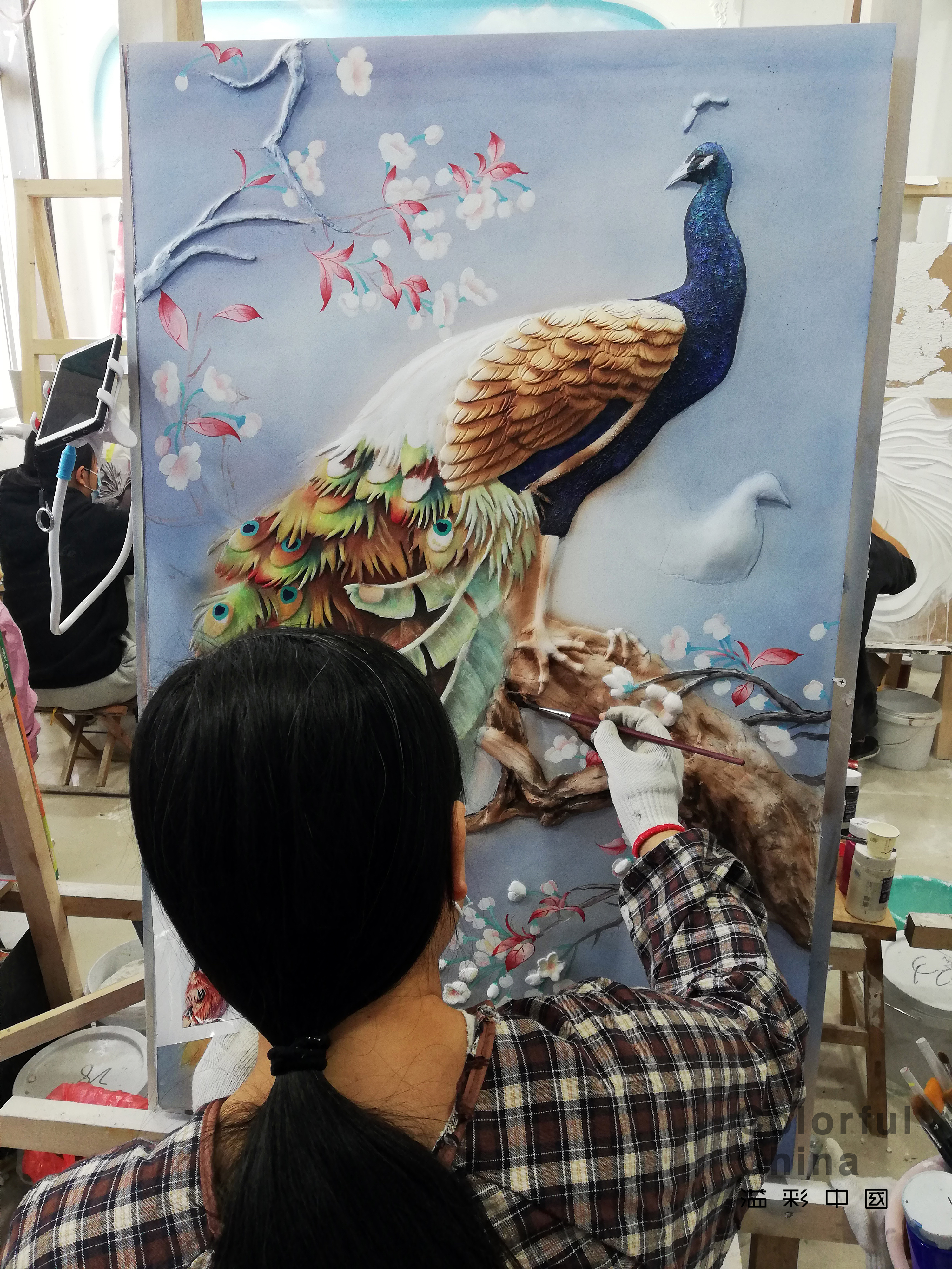 浮雕孔雀1|其他|墙绘/立体画|溢彩中国墙绘培训