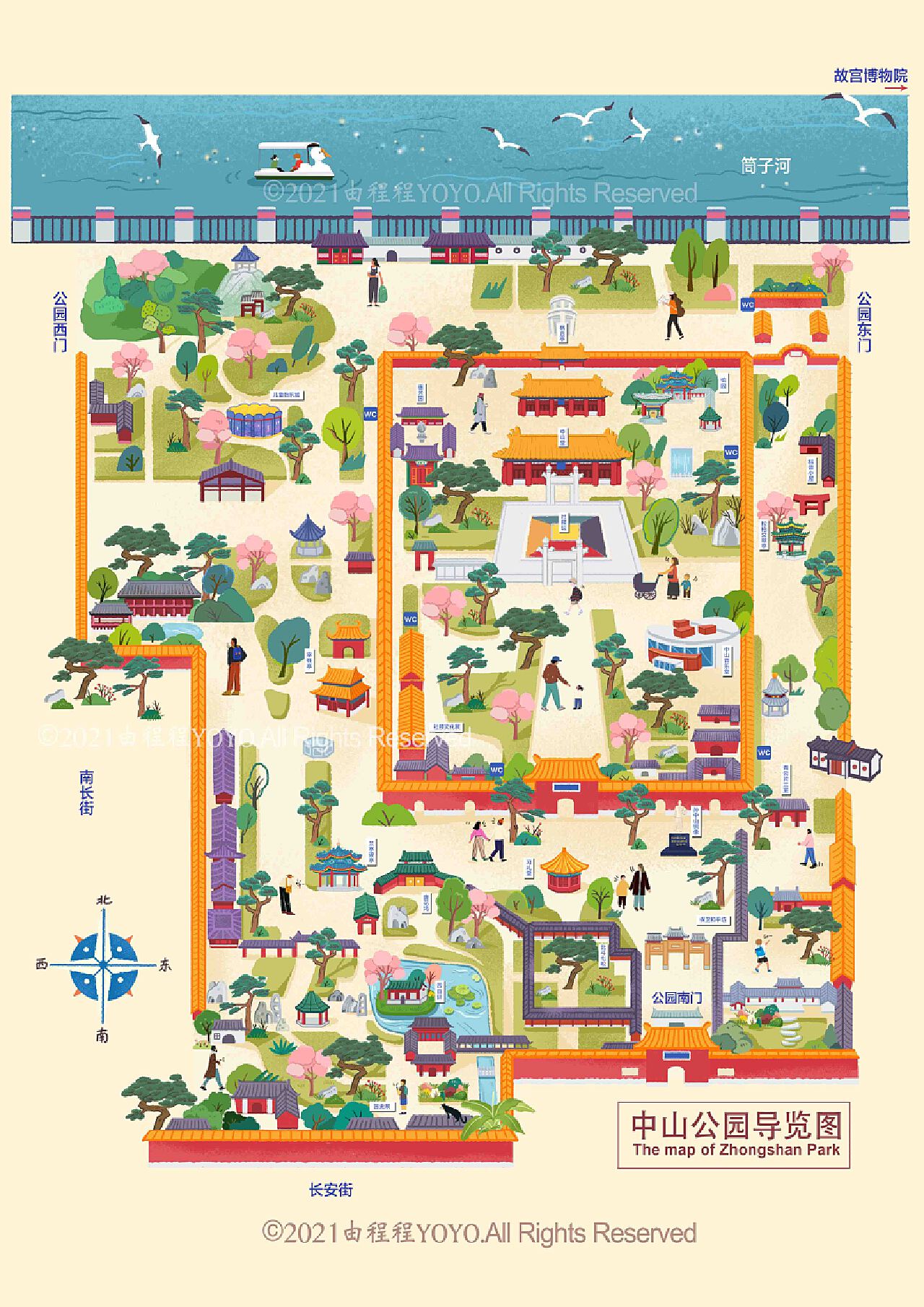 北京中山公园手绘地图导览图|插画|创作习作|由程程yoyo_原创作品