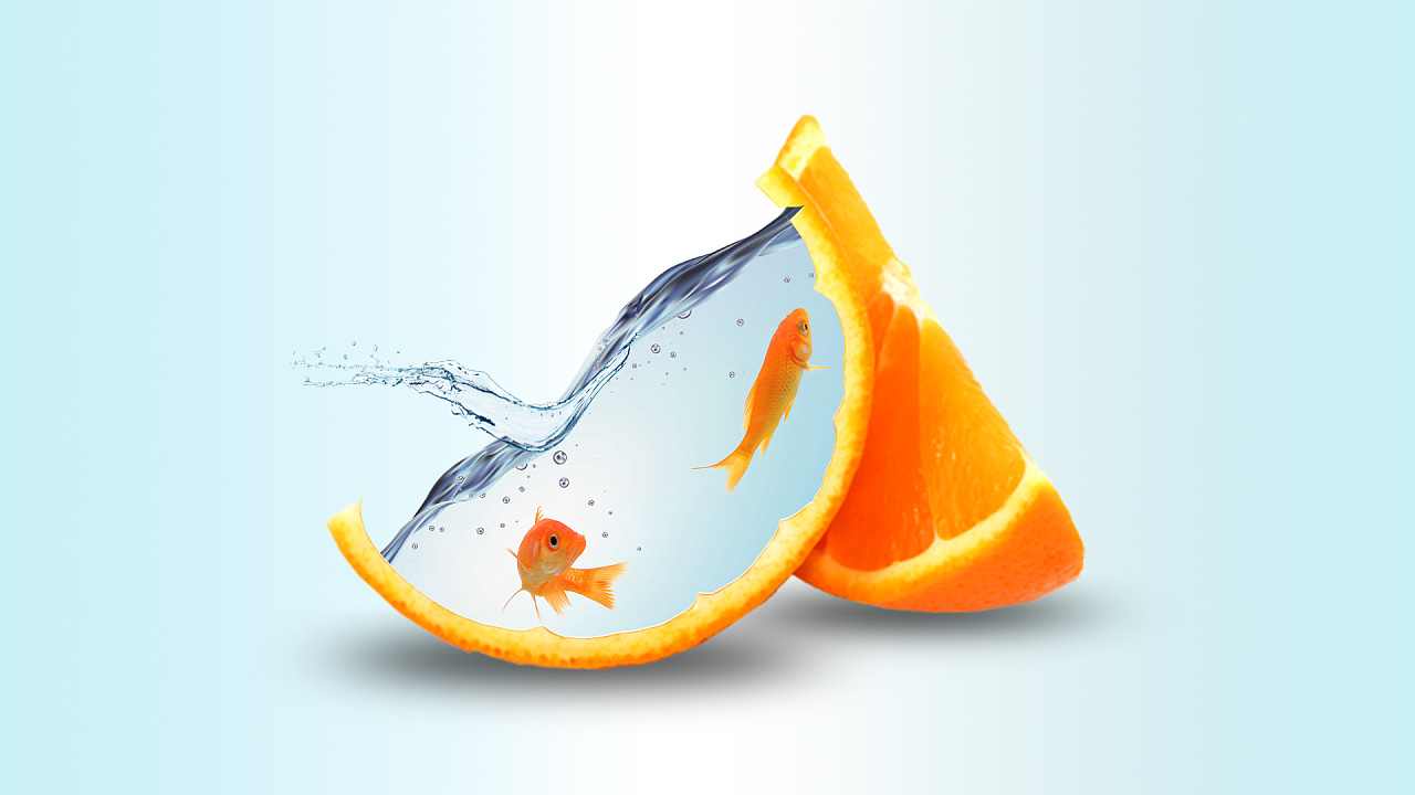 橘子鱼缸(PS合成创意)|平面|海报|雪妮如诗 - 原创作品 - 站酷 (ZCOOL)