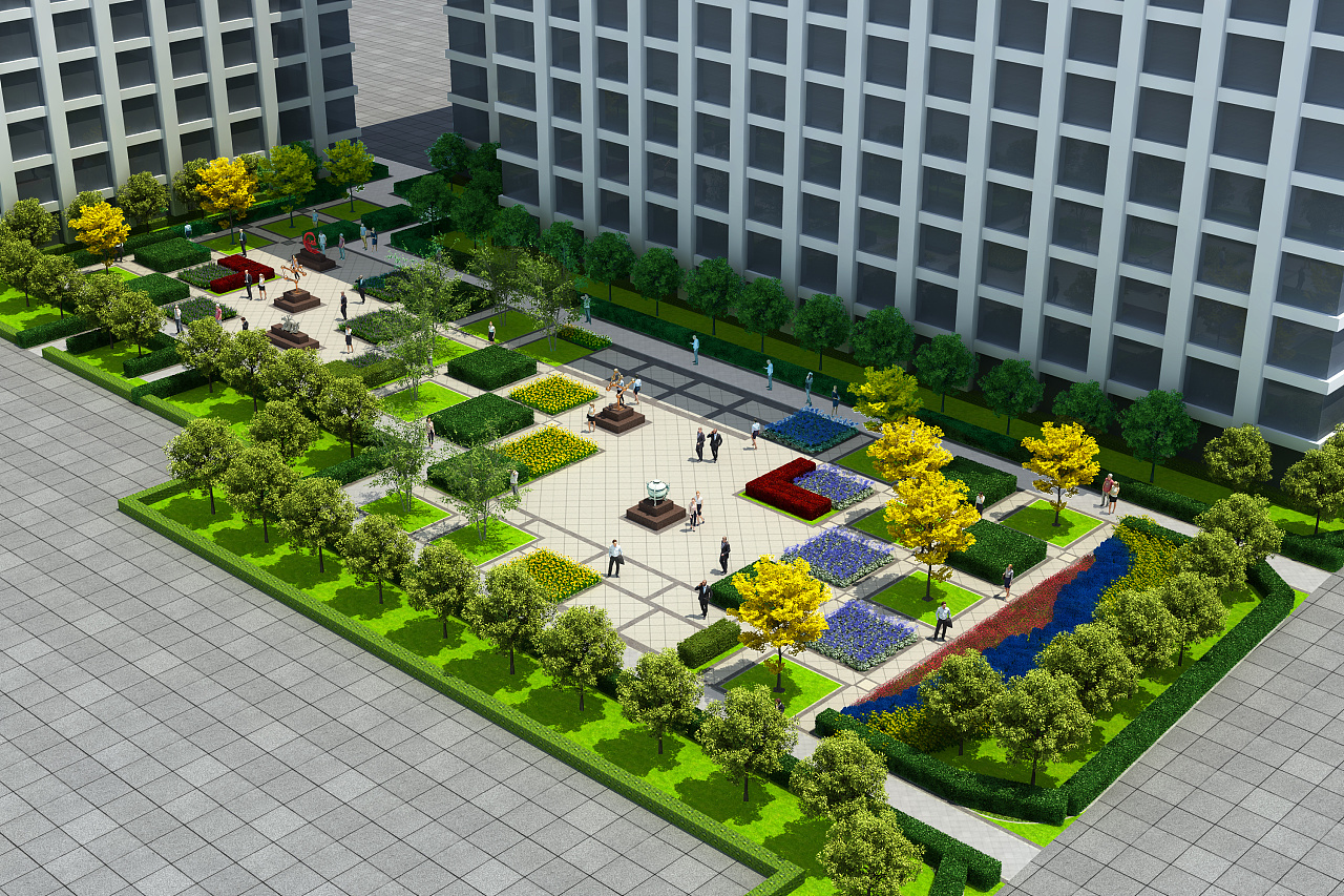 高层小区中庭庭院绿化效果图方案设计|空间|景观设计