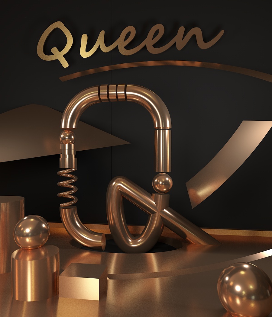 金属质感Q|海报|平面|小土豆姑娘 - 原创设计作